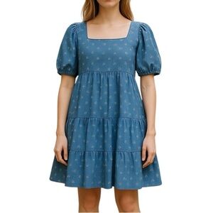 Copper Key Small Denim Cottage Prairie Boho Square Beck Dress 100% Cotton